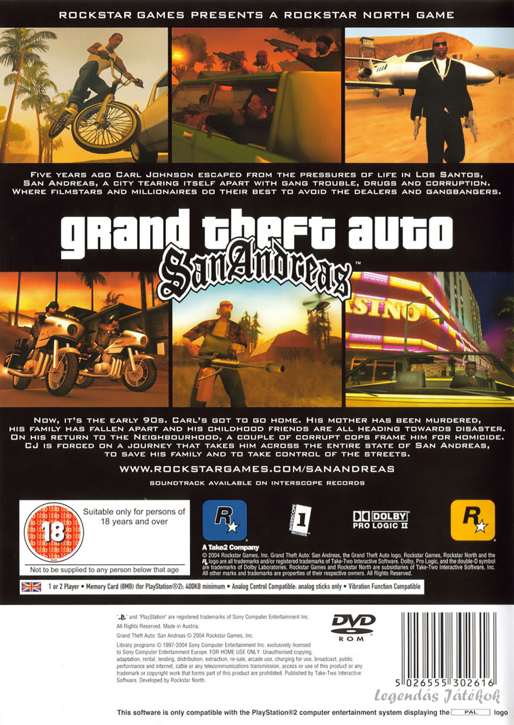 Grand Theft Auto San Andreas PS2 /borító és kézikönyv nélkül!/ - 2