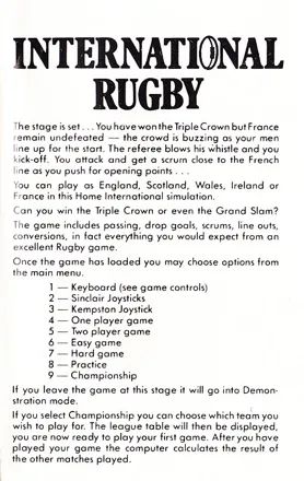 International Rugby Amstrad - 2